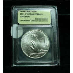 1994-w Vietnam Veterans Memorial Silver Uncirculated Commemorative Dollar Graded ms70