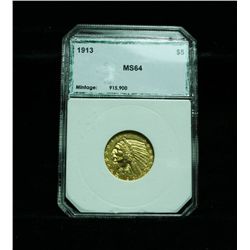 PCI  1913-p $5 Gold Indian Graded Choice ms64  PCI  Original Green label