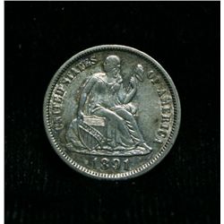 1891-p Seated Liberty Dime 10c Grades Select Uncirculated ms61