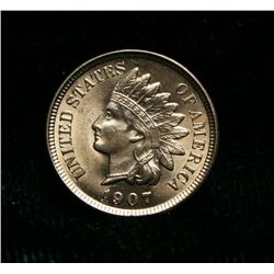 1907 Indian cent 1c Grades Gem Uncirculated ms66 RD  Red