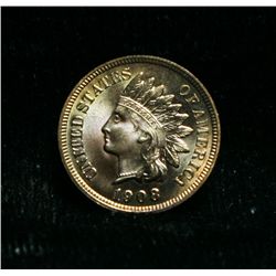1908-p Indian Cent 1c grades Gem Uncirculated ms66 RD Red