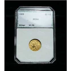 PCI  1909-p $2 1/2 Gold Indian Graded Choice ms64  PCI  Original Green label