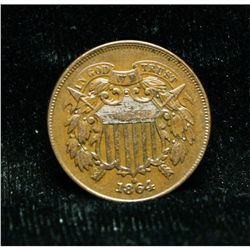 1864 2 Cent Piece Grades Almost Uncirculated au58
