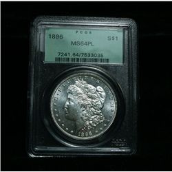 PCGS Original Green Holder 1896-p Morgan Dollar Graded Choice Uncirculated ms64 PL  PCGS OGH