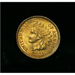 1866-p Indian Cent 1c Select Uncirculated ms65 RD  Beautiful Red Color
