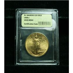 1909-s $20 Gold Saint-Gaudens Graded Choice ms64 by USCG