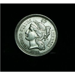1865 3 Cent  Nickel Grades Select Uncirculated ms62  CIVIL WAR ISSUE