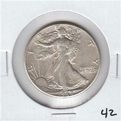 SHARPLY DETAILED WALKING LIBERTY HALF 1942