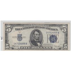 SHARP $5 SILVER CERTIFICATE 1934 B