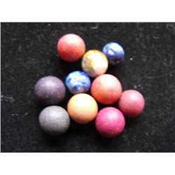 10 CLAY CIVIL WAR MARBLES WITH 2 COBALT BLUE