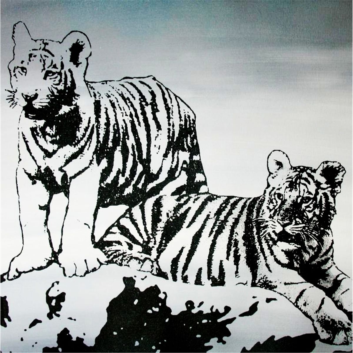 Tigers Black White Original Painting Large Pop Art