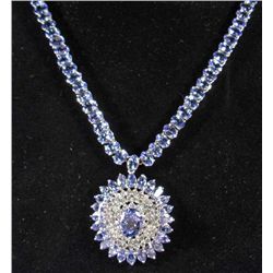 14K WHITE GOLD TANZANITE AND DIAMOND NECKLACE