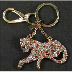 6516 - GOLD PLATED SWAROVSKI CRYSTAL LEOPARD KEY RING