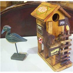 "Bait Shop" Bird House w/ Wood Bird .