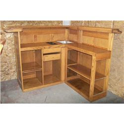 2 Piece Oak corner Bar w/ Stainless Ice Bucket, Adjustable Shelves, Wine Glass Rack, drawer, cutting