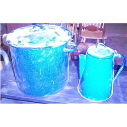 Camping Pot and Camp Coffee Pot, Enamel .