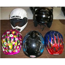 5 Kids Helmets; 2 Dirtbike, 3 Bicycle .