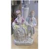 Image 2 : Porcelain Colonial Figure Lamp No mark. Figures are 7-1/2"tall x 4" wide x 2-1/4" deep.  14" tall ov