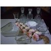 Image 1 : 3 Whiskey Decanters, Triangle Baking Dish, Glass Hanging Garlic, and Misc Glassware