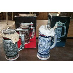 2 Ceramic Beer Steins: 1-Age of the Iron Horse, 1- Flying Classics.