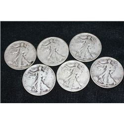 Silver Walking Liberty Dollars, lot of 6