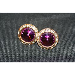 Vintage Silver & Amethyst Rhinestone Post Earrings