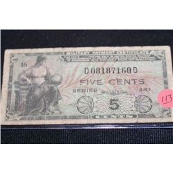 US Military Payment Certificate, 5 Cents