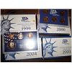 4 US Mint Proof Sets 1999, 2000, 2003, 2004, P&D in Each, 40 Coins