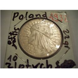 Poland Silver 10 Zlotych 1932 High Grade Lustre, 75% Silver