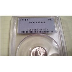 1944-S SILVER ROOSEVELT DIME PCGS MS-65