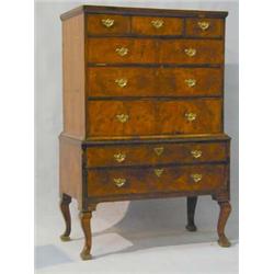 An 18th century walnut chest on stand, pl...