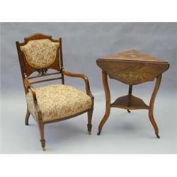 An Edwardian rosewood open elbow chair, t...