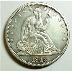 1842 Seated half $  XF45