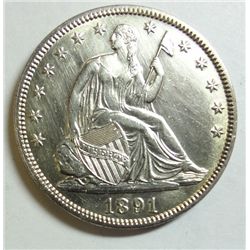1891 Seated half $  AU  highly lusterous.Last year issue