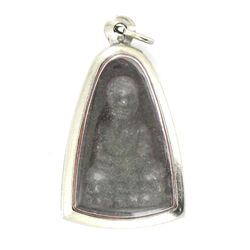 Vintage Thai Clay Monk Amulet in Nickel Pendant Case (ANT-1217)