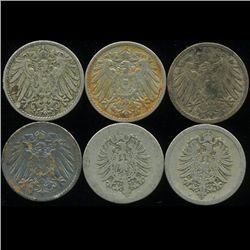 1874-1919 Germany 5pf G/XF 6Pcs (COI-9818)