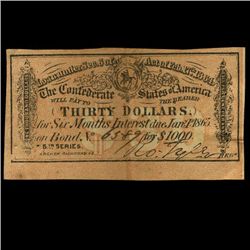 1865 Confederate $30 Bond Coupon  (COI-3085B)