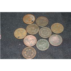 liberty bust large 1 cent various dates & conditions lot of 10