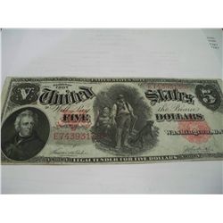 1907 $5 Woodchopper Legal Tender, VF