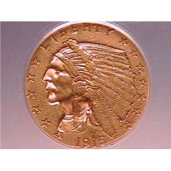 1915 $21/2 Gold Indian AU50 Cleaned ANACS