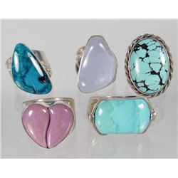 LOT OF 5 STERLING SILVER AND GEMSTONE RINGS - 2.25 OZ