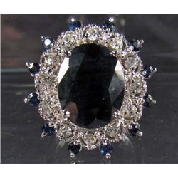 STERLING SILVER LADIES SAPPHIRE RING - SIZE 7.25