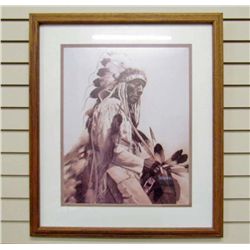 NATIVE AMERICAN PRINT - MATTED AND FRAMED