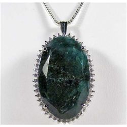 STERLING SILVER EMERALD AND SAPPHIRE PENDANT W/ CHAIN