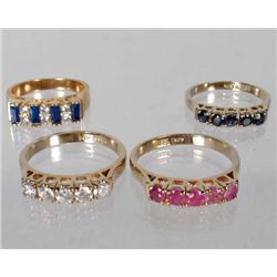 LOT OF 4 14K GOLD ELECTROPLATE AND GEMSTONE RINGS - 9.78 GRAMS