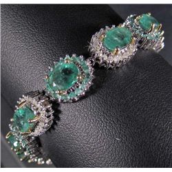 STERLING SILVER & 18K GOLD EMERALD AND DIAMOND BRACELET