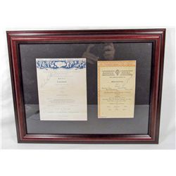 TWO MENUS AUTOGRAPHED BY BABE RUTH AND LOU GEHRIG - FRAMED W/ COA