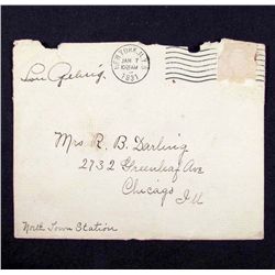 LOU GEHRIG AUTOGRAPHED ENVELOPE W/ COA