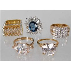 LOT OF 5 14K GOLD ELECTROPLATE AND GEMSTONE RINGS - 40.3 GRAMS