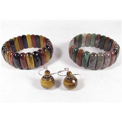 LOT OF ESTATE JEWELRY - TIGER EYE AND AGATE - 5.6 OZ